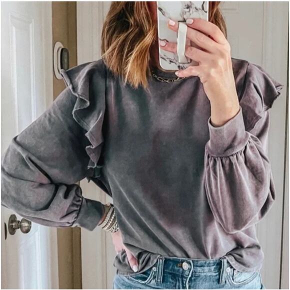 Target Universal Thread Ruffle Shoulder Sweatshirt Dark Charcoal Gray Size Large - Picture 13 of 13